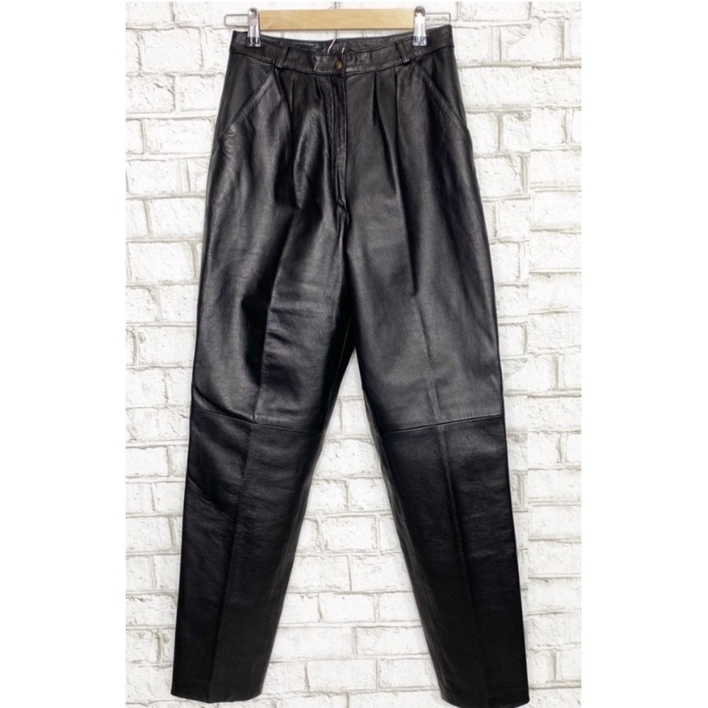 Black Leather High-Waist Trousers